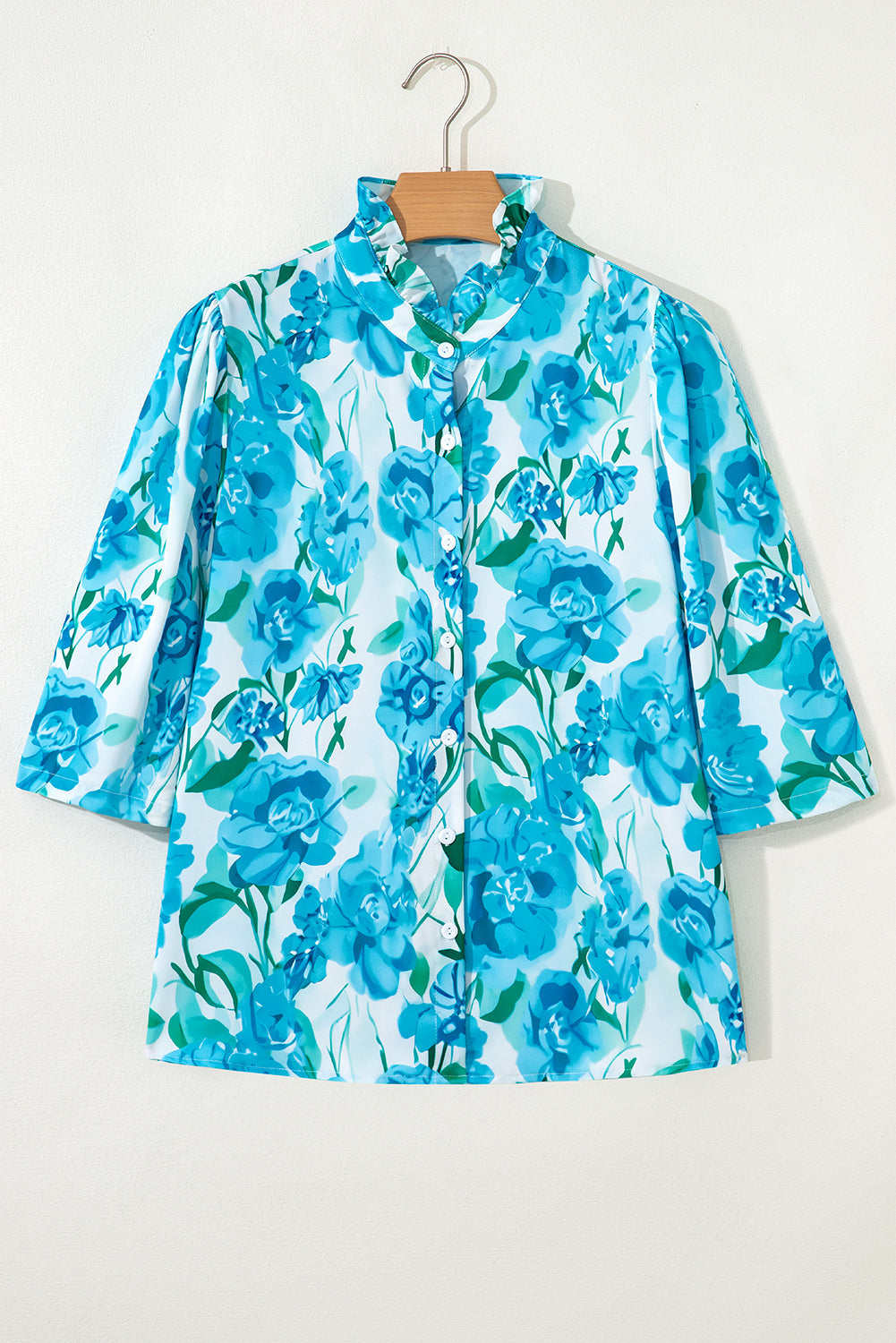 Premium Green Floral Frilled Collar Three Quarters Sleeve Elegant Shirt Dear-Lover Dropshipping